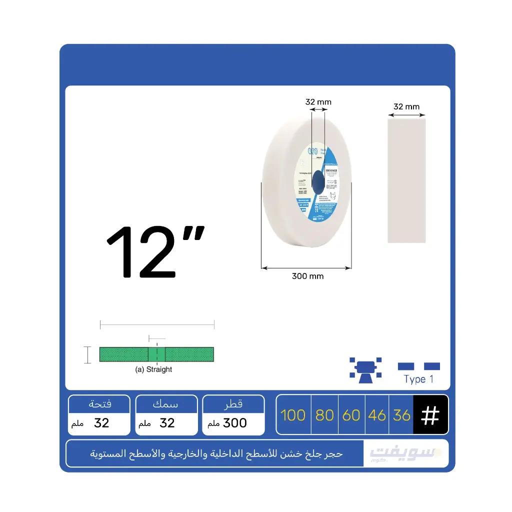 دقة فائقة وحرارة منخفضة: حجر جلخ 123 بأكسيد الألومنيوم الأبيض 12" وسمك وفتحة 1.25" للمواد الحساسة للحرارة 