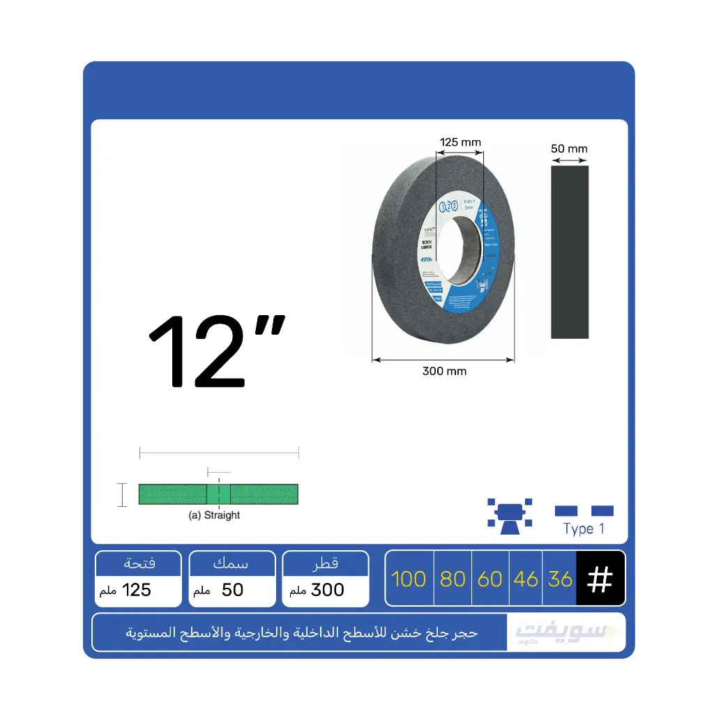 حجر جلخ أسود/أسمر 12×2×5 بوصة من 123 – أكسيد ألومنيوم بصلابة منخفضة للجلخ الخشن