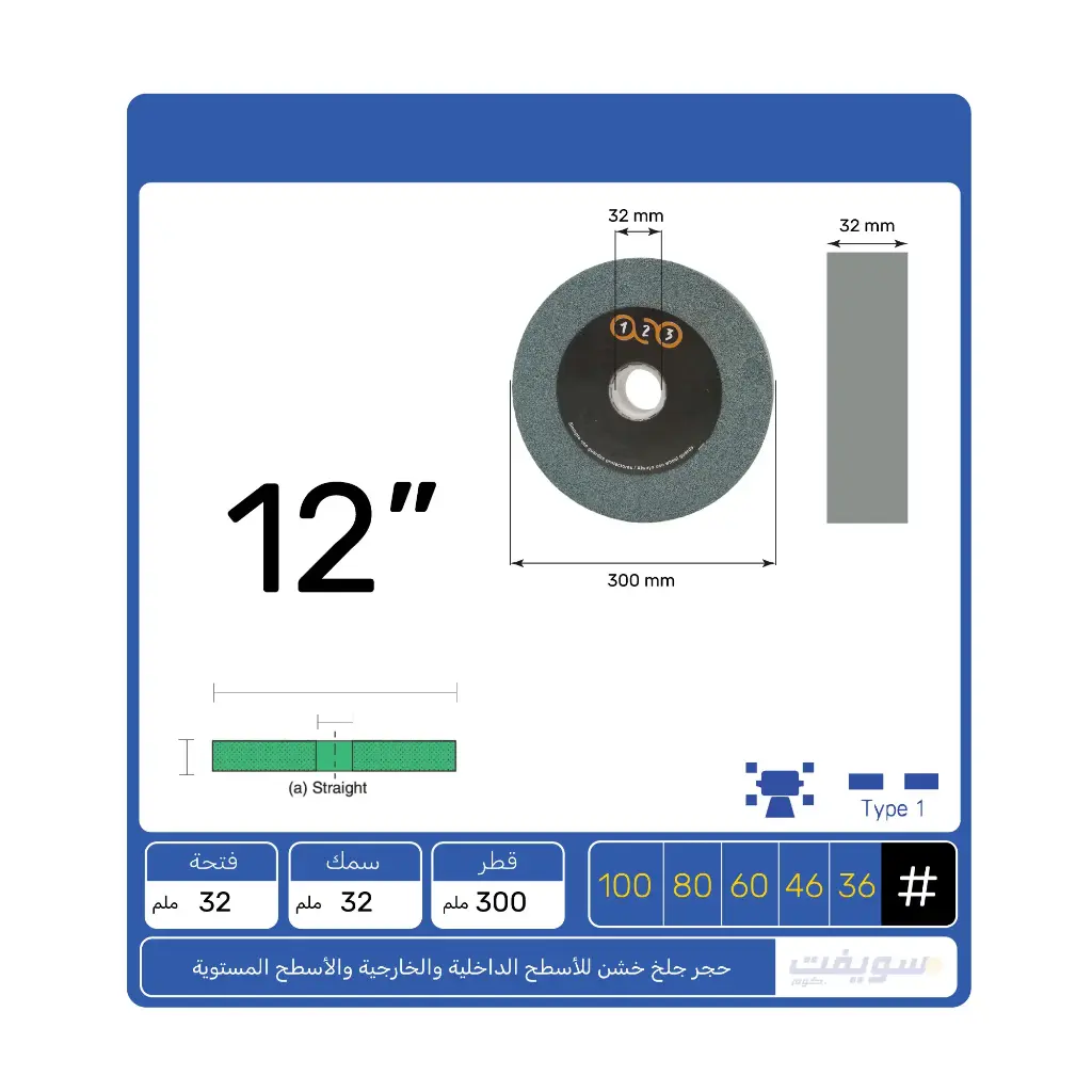 حجر جلخ فديا أخضر 12" × 1¼" × 1¼" من 132 – سيليكون كربيد بصلابة منخفضة للجلخ الدقيق