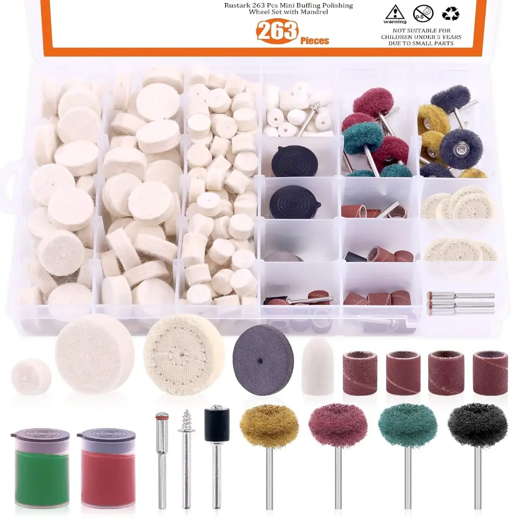 263-Piece Mini Polishing and Sanding Tool Set — Includes Cloth and Felt Brushes, Compounds, Sanding Cylinders, and Mounting Mandrels