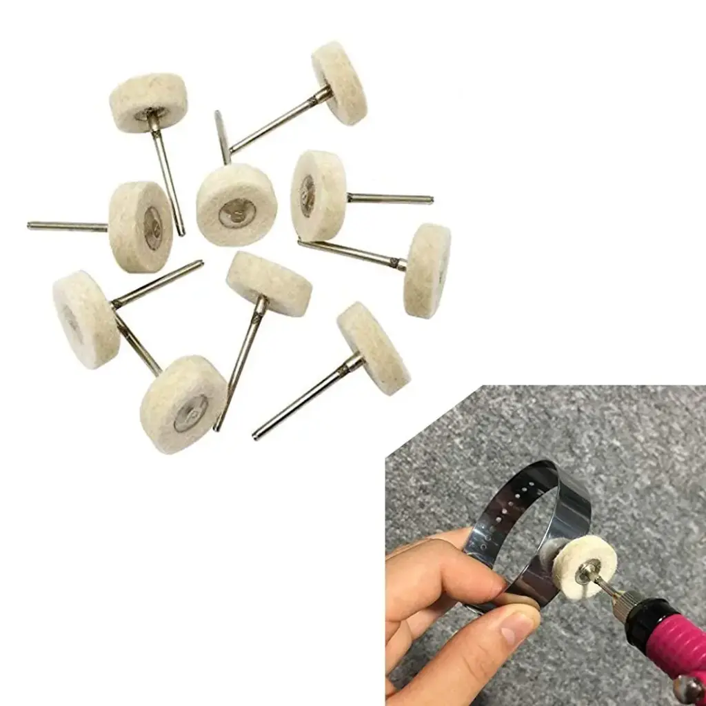 10-Piece Natural White Felt Polishing Wheel Set – 25 mm – 2.35 mm Shank