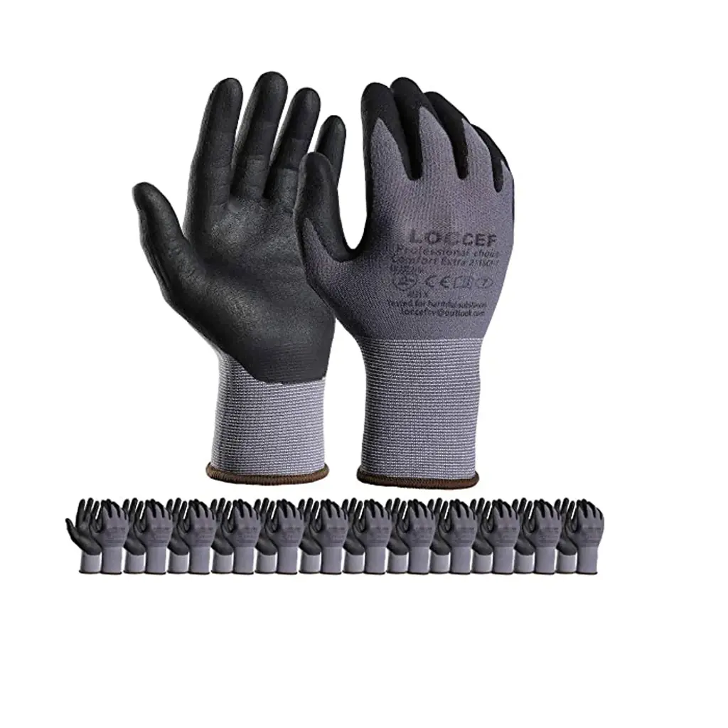 Safety Work Gloves – Microfoam Nitrile Coating | 12 Pairs | Seamless Knitted Nylon Gloves