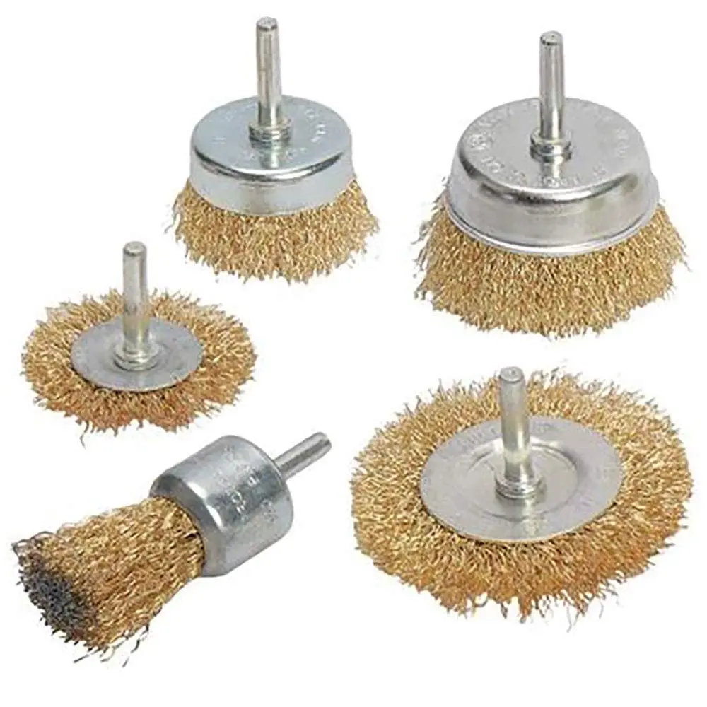 MLD Wire Brush Set for Cleaning and Grinding/Finishing (5 Pieces) – Brass-Coated Steel Wire