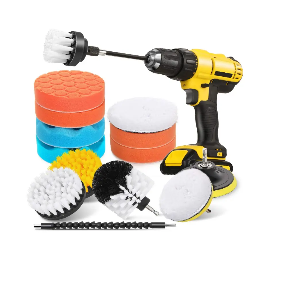 HIWARE Car Cleaning and Polishing Brush Kit – 16 Pieces for Complete Interior Cleaning