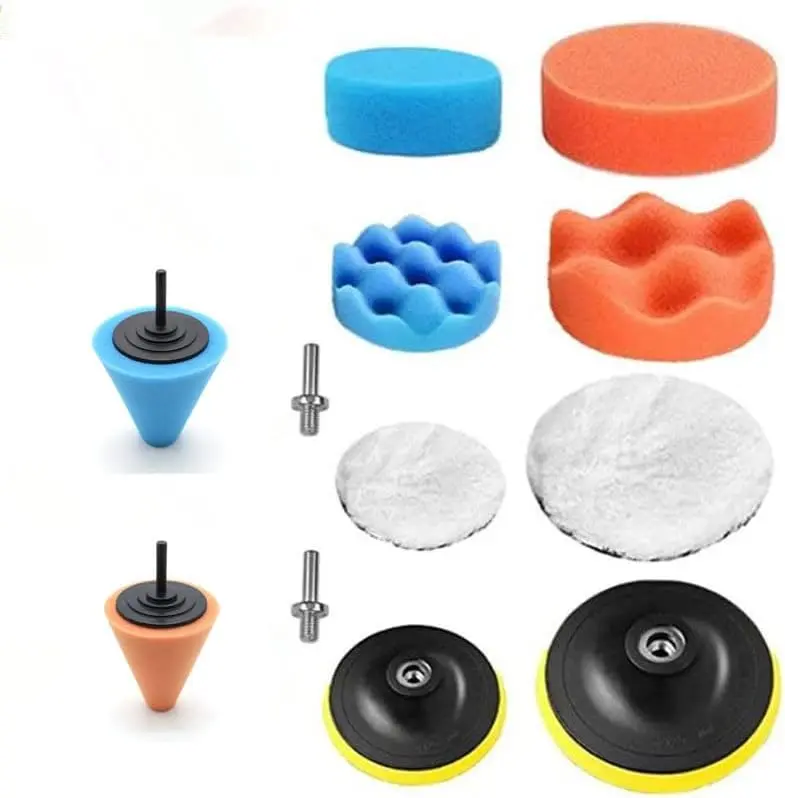 HUSTON LOWELL Car Polishing Kit – 12 Pieces of Sponge and Wool Pads (5-Inch) with Drill Adapter