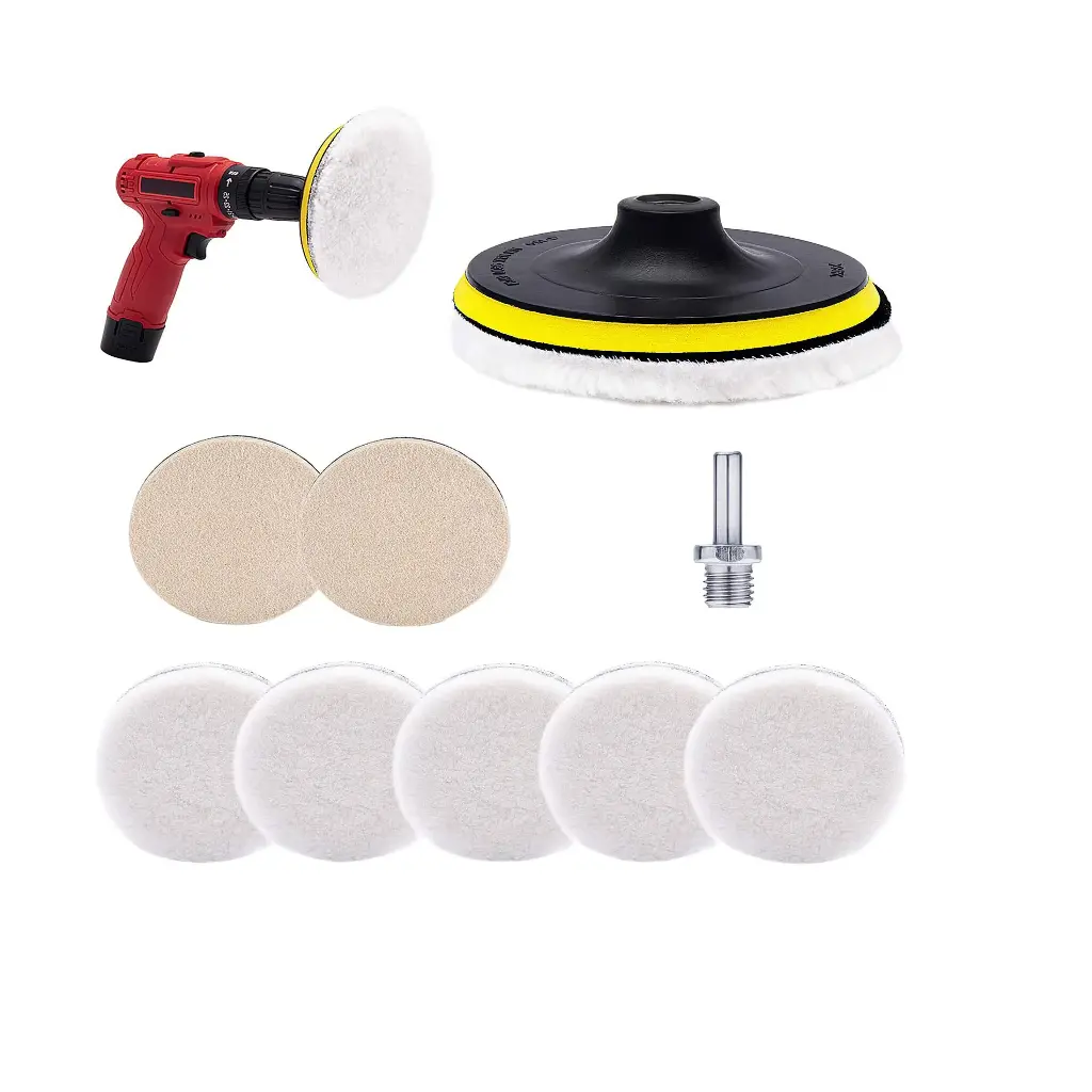 8-Piece Wool Polishing Pad Set – For Car and Boat Polishing with Mounting Base and M14 Adapter